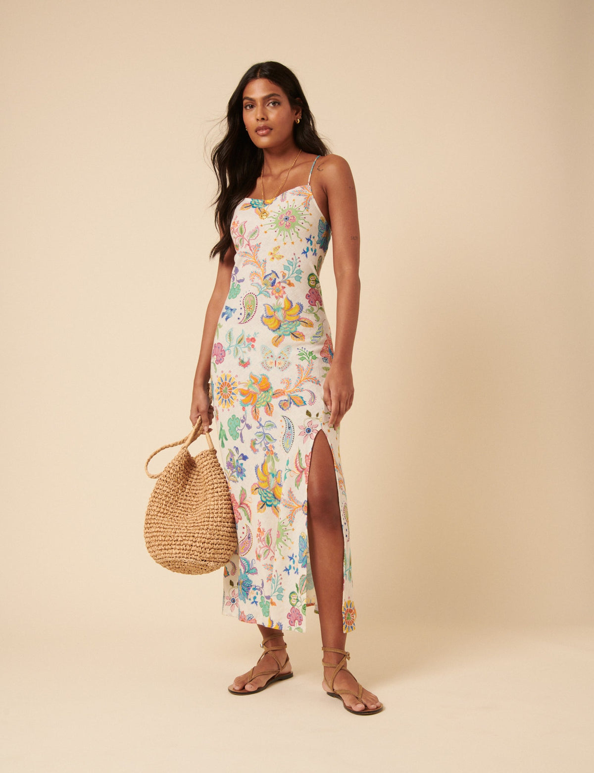 Poppy Delevingne White Floral Lily Midi Dress