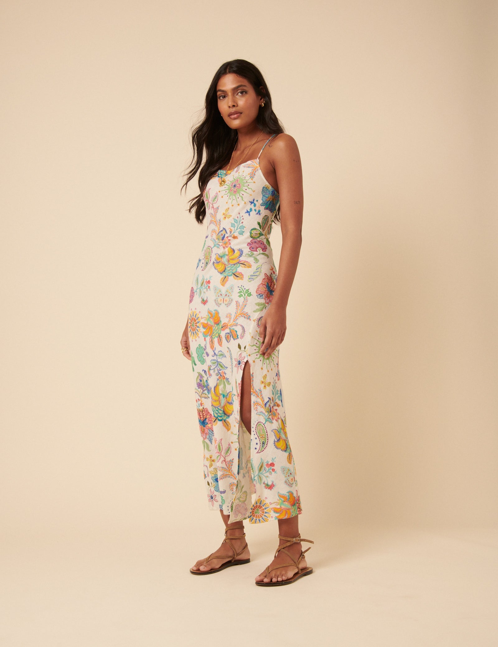 Poppy Delevingne White Floral Lily Midi Dress