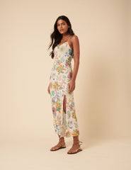 Poppy Delevingne White Floral Lily Midi Dress