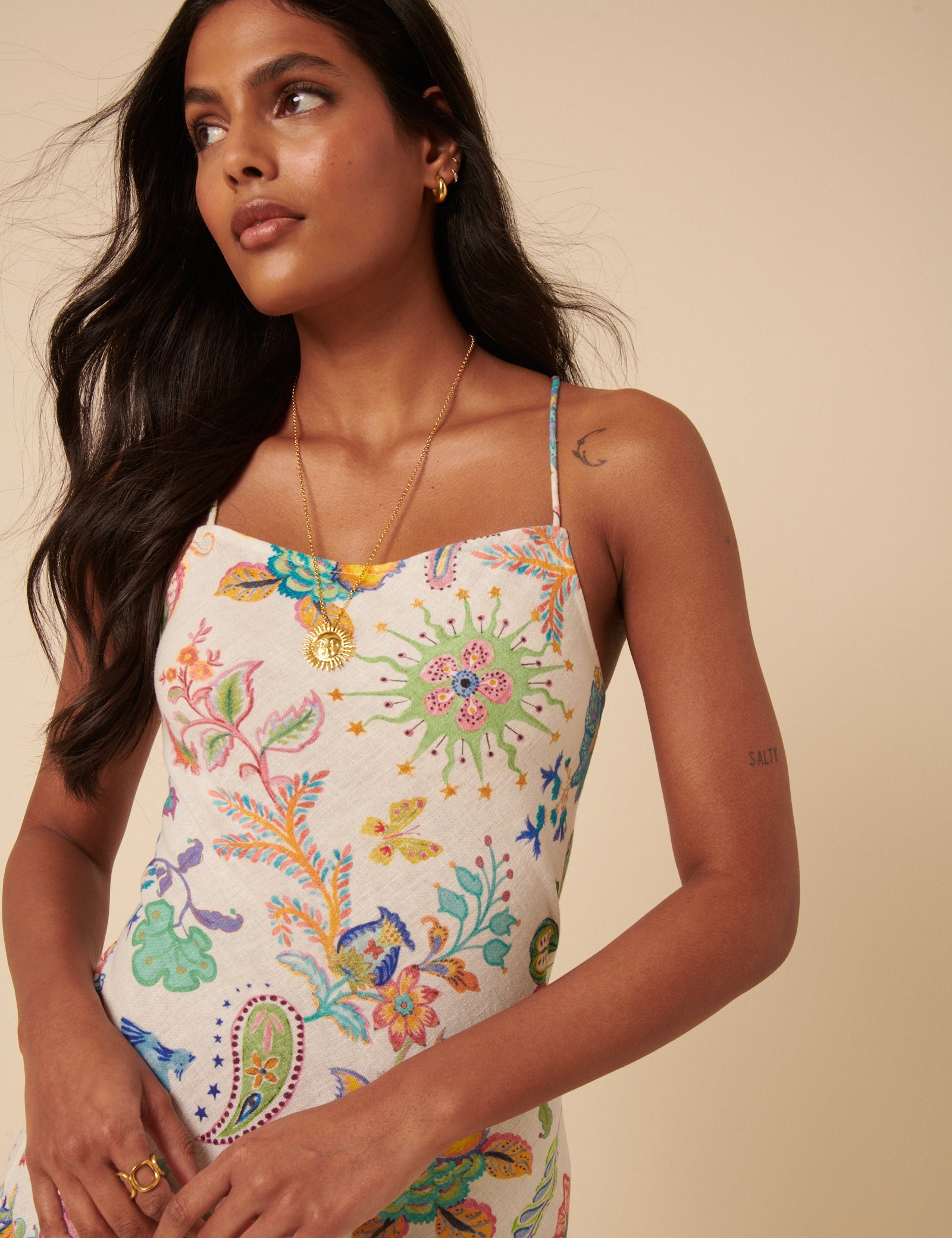 Poppy Delevingne White Floral Lily Midi Dress