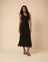 Poppy Delevingne Black Polka Dot Pandora Midi Dress