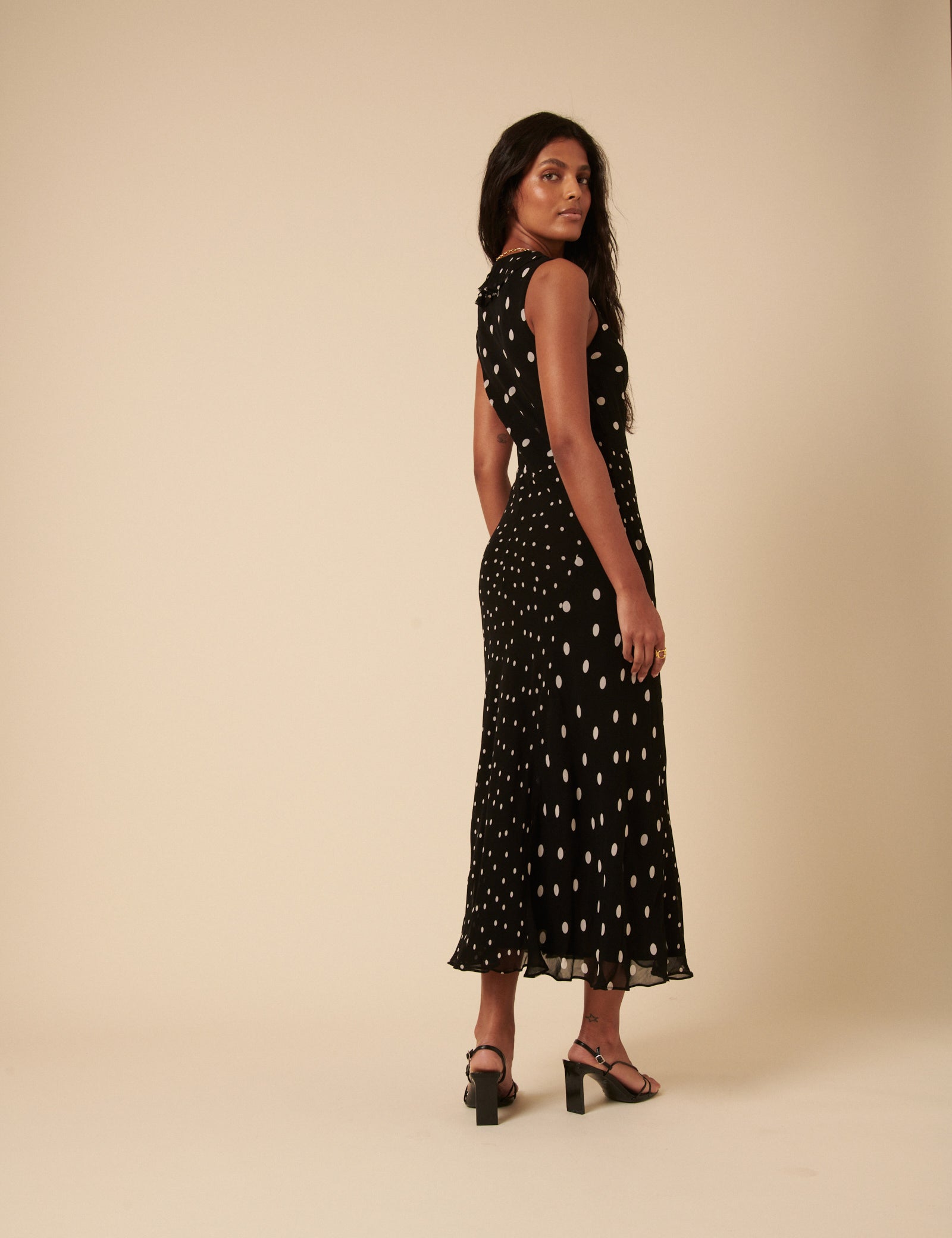 Poppy Delevingne Black Polka Dot Pandora Midi Dress