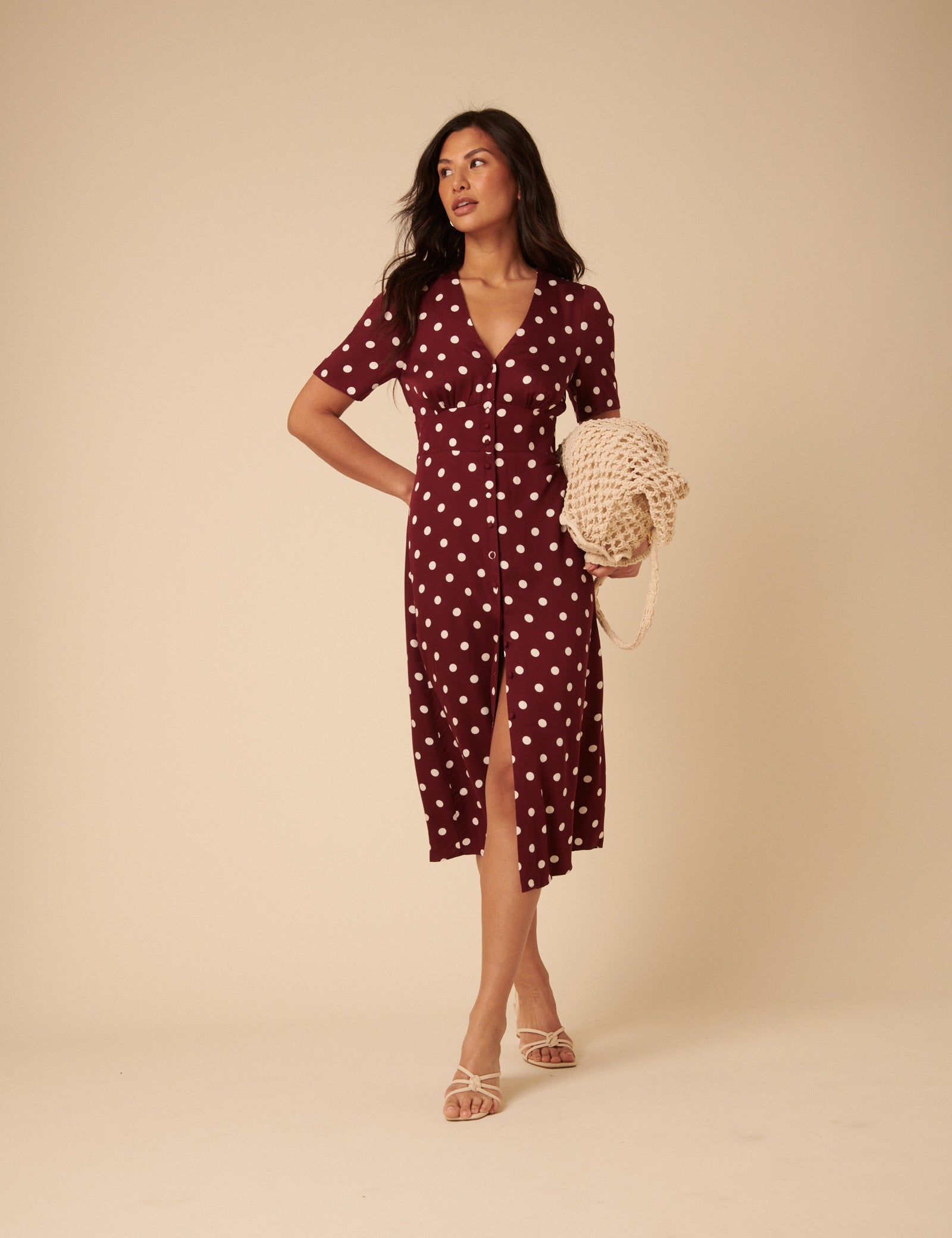 Brown Polka Dot Alexa Midi Dress