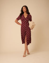 Brown Polka Dot Alexa Midi Dress