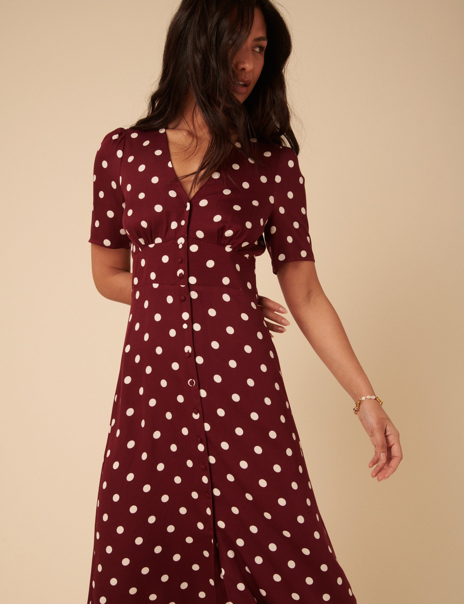 Brown Polka Dot Alexa Midi Dress