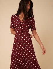Brown Polka Dot Alexa Midi Dress