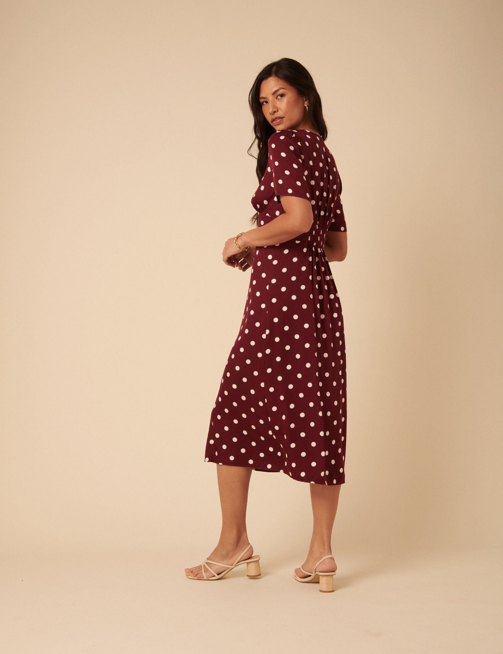 Brown Polka Dot Alexa Midi Dress