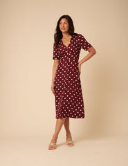 Brown Polka Dot Alexa Midi Dress