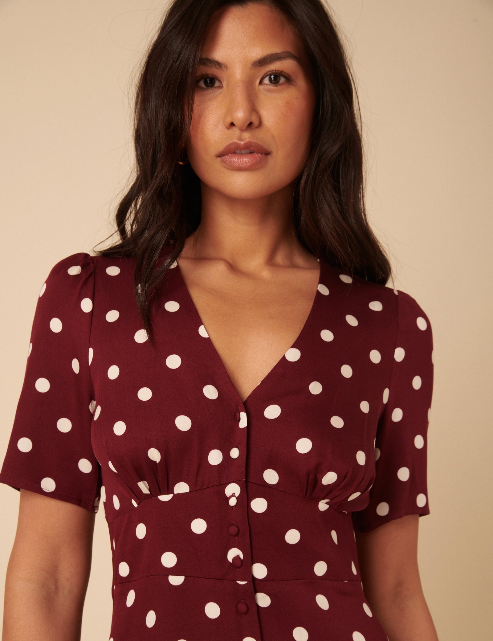 Brown Polka Dot Alexa Midi Dress