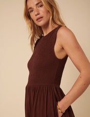 Brown Shirred Bodice Billie Midi Dress
