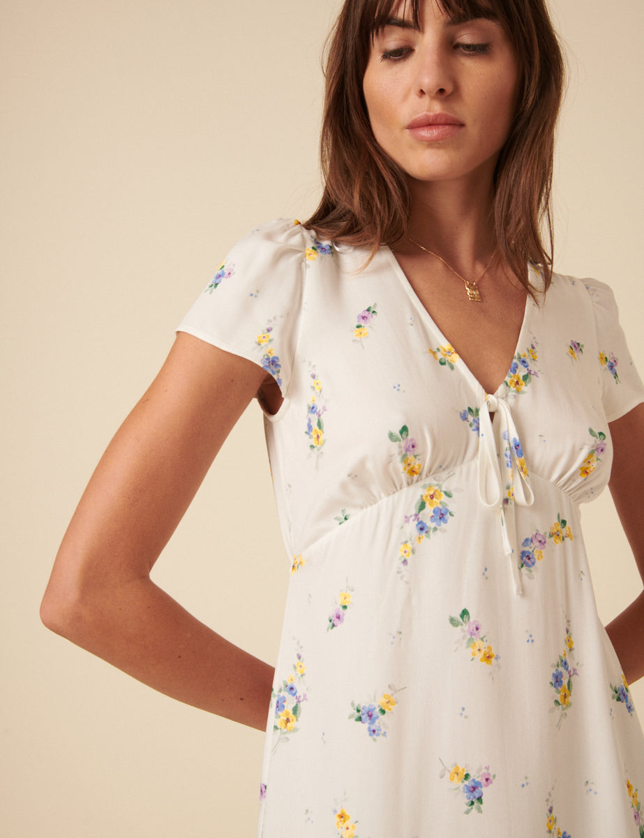 White Ditsy Floral Billie Midi Tea Dress