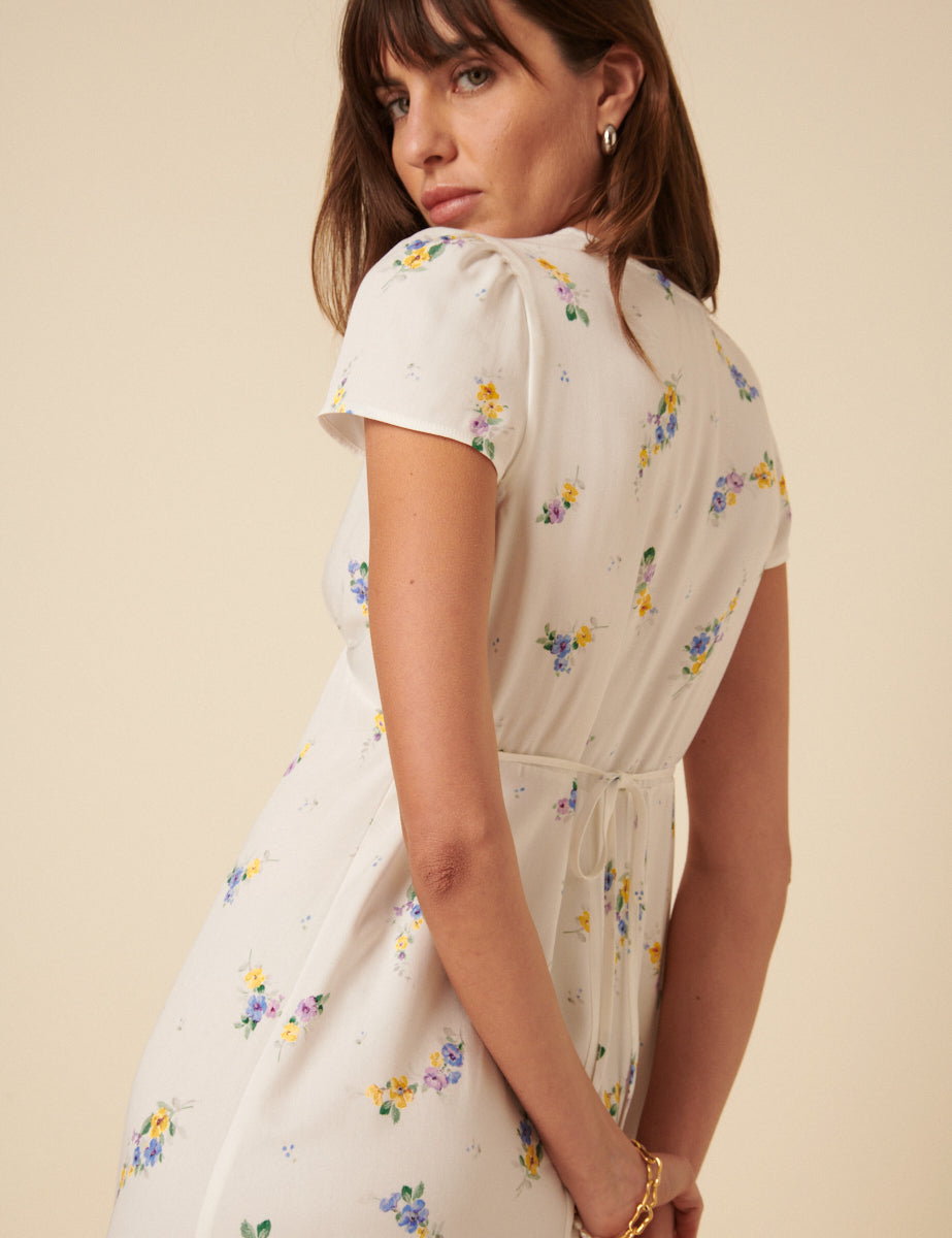 White Ditsy Floral Billie Midi Tea Dress