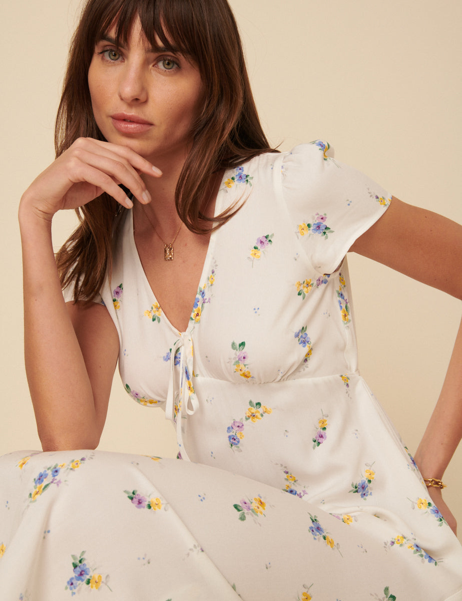 White Ditsy Floral Billie Midi Tea Dress