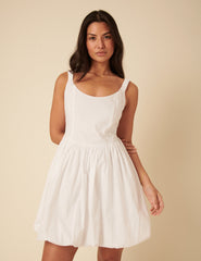 White Loie Bubble Hem Mini Dress
