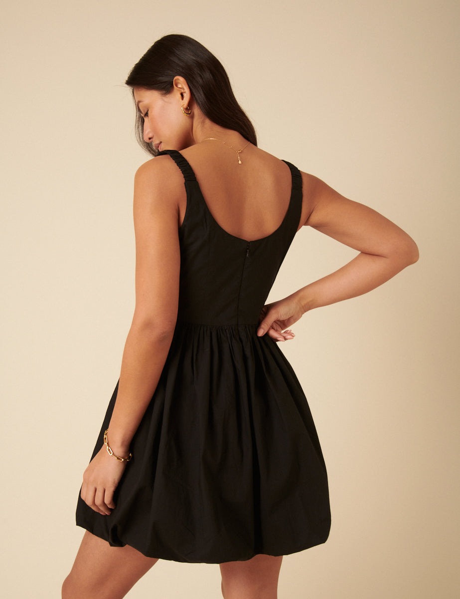 Black Loie Bubble Hem Mini Dress
