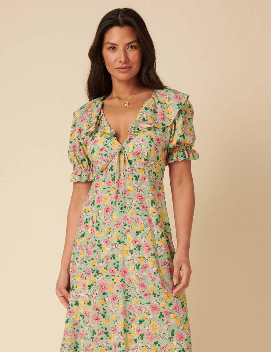 Green Floral Caitlin Midi Dress