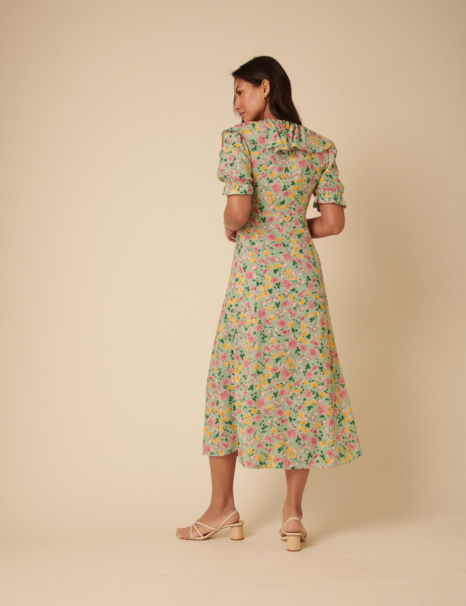 Green Floral Caitlin Midi Dress