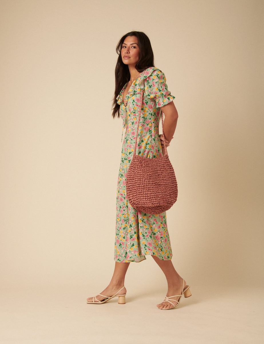 Green Floral Caitlin Midi Dress