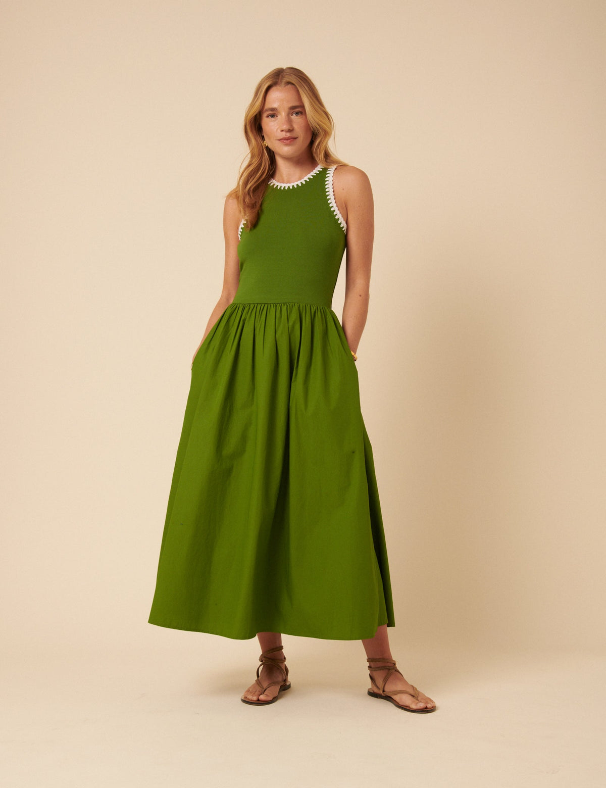 Green Crochet Trim Seattle Midi Dress