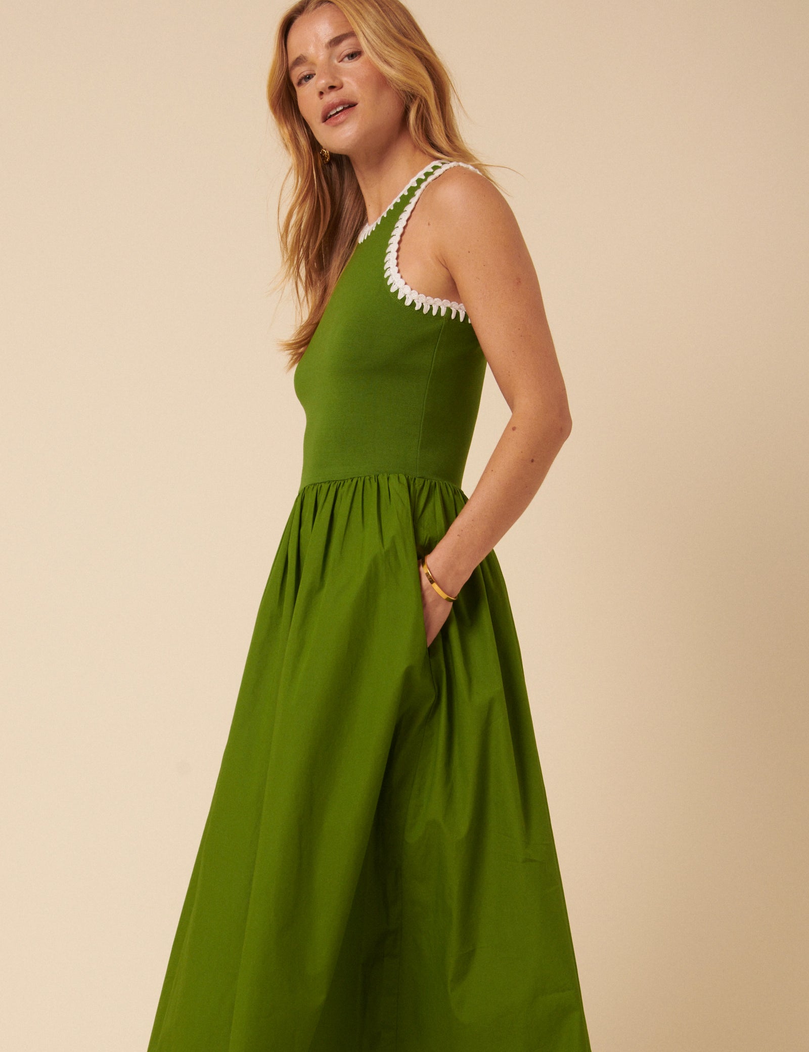 Green Crochet Trim Seattle Midi Dress