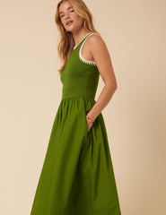 Green Crochet Trim Seattle Midi Dress