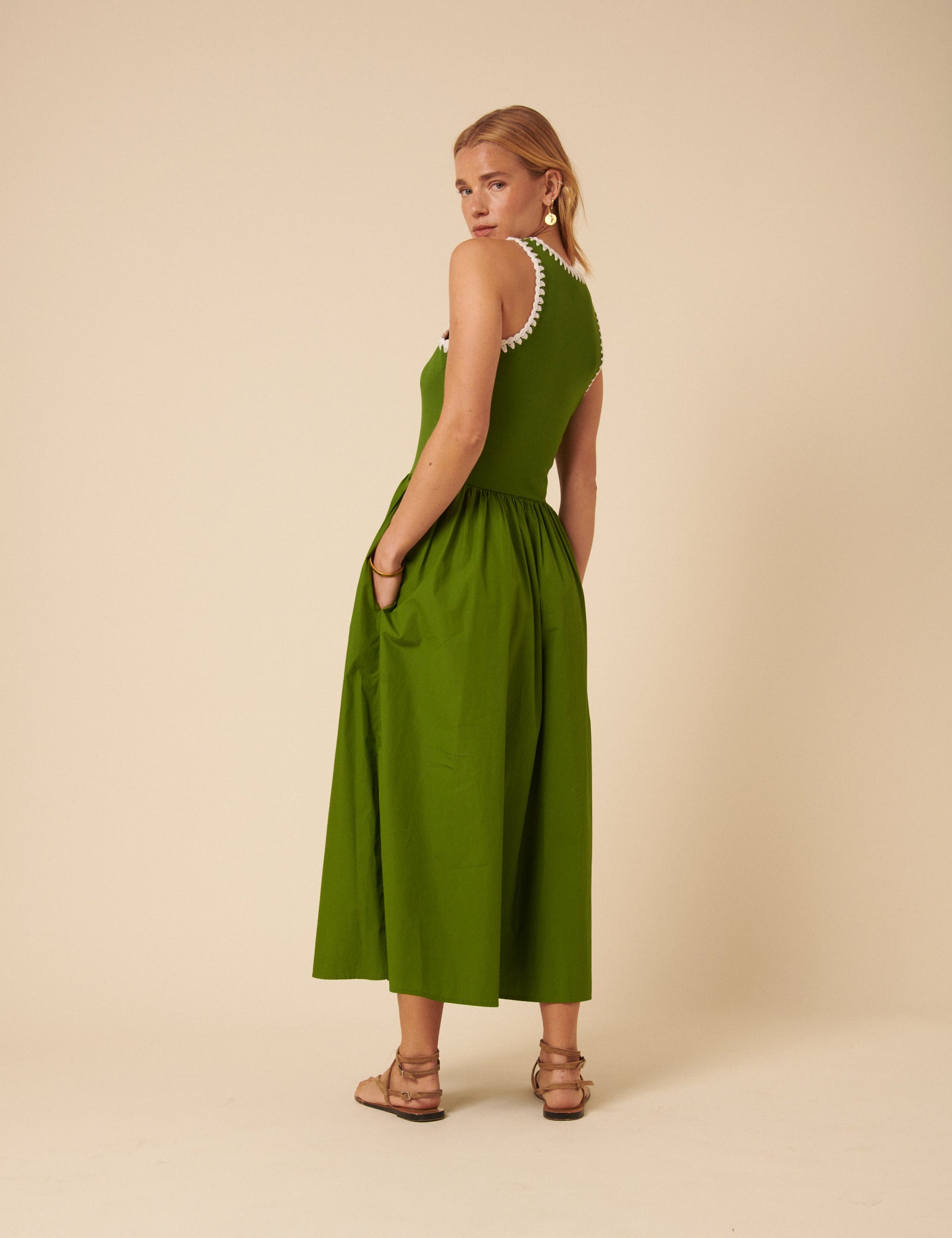 Green Crochet Trim Seattle Midi Dress