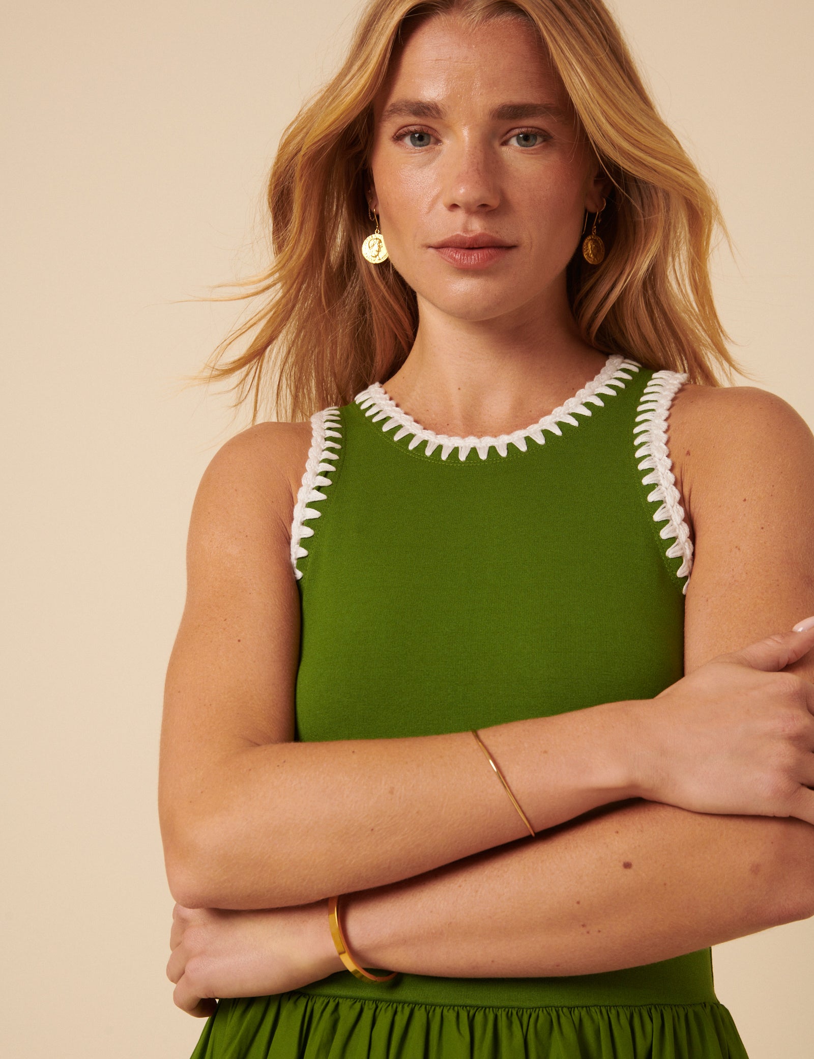 Green Crochet Trim Seattle Midi Dress
