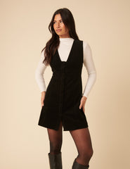 Black Cord Gianna Pinafore Mini Dress