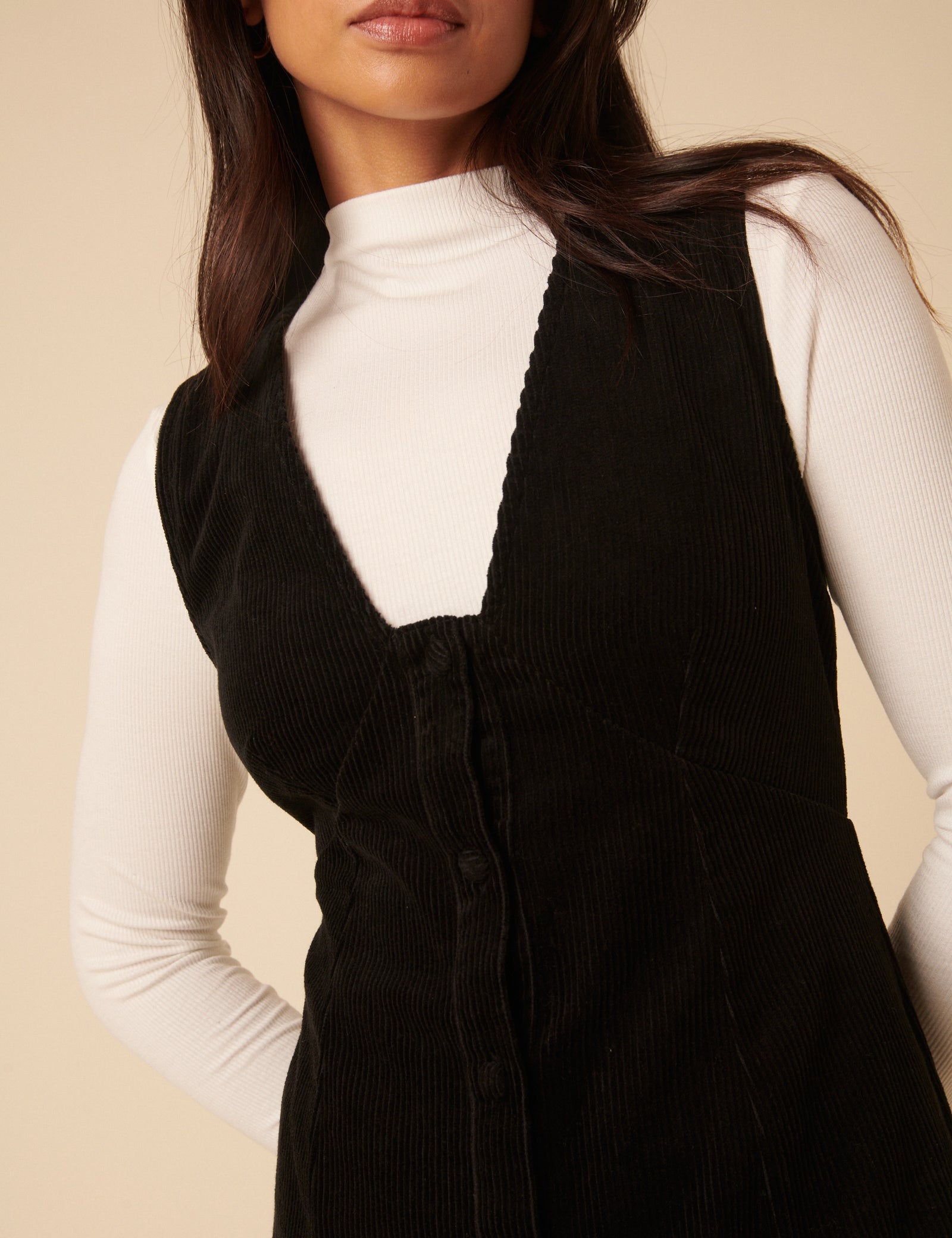 Black Cord Gianna Pinafore Mini Dress