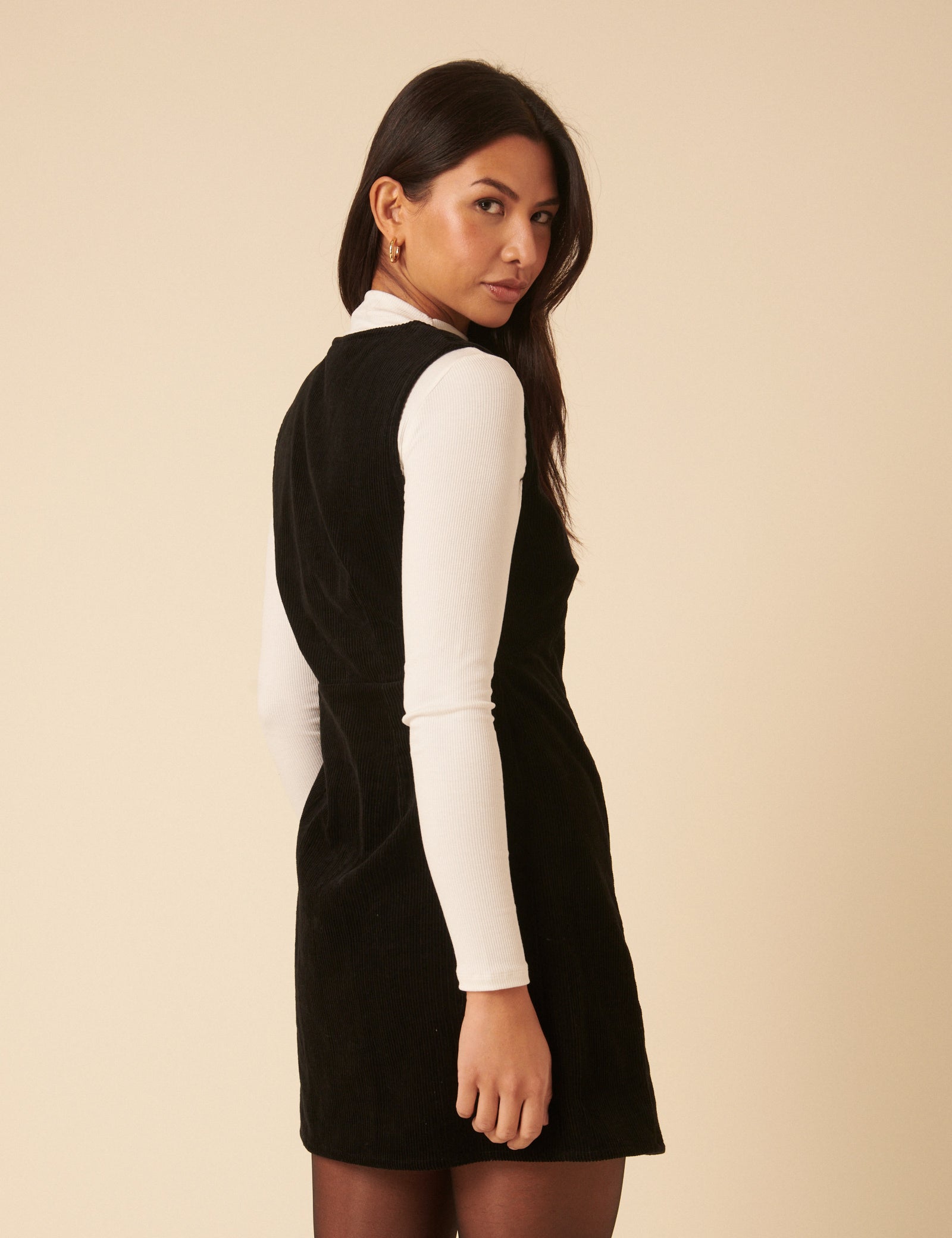 Black Cord Gianna Pinafore Mini Dress