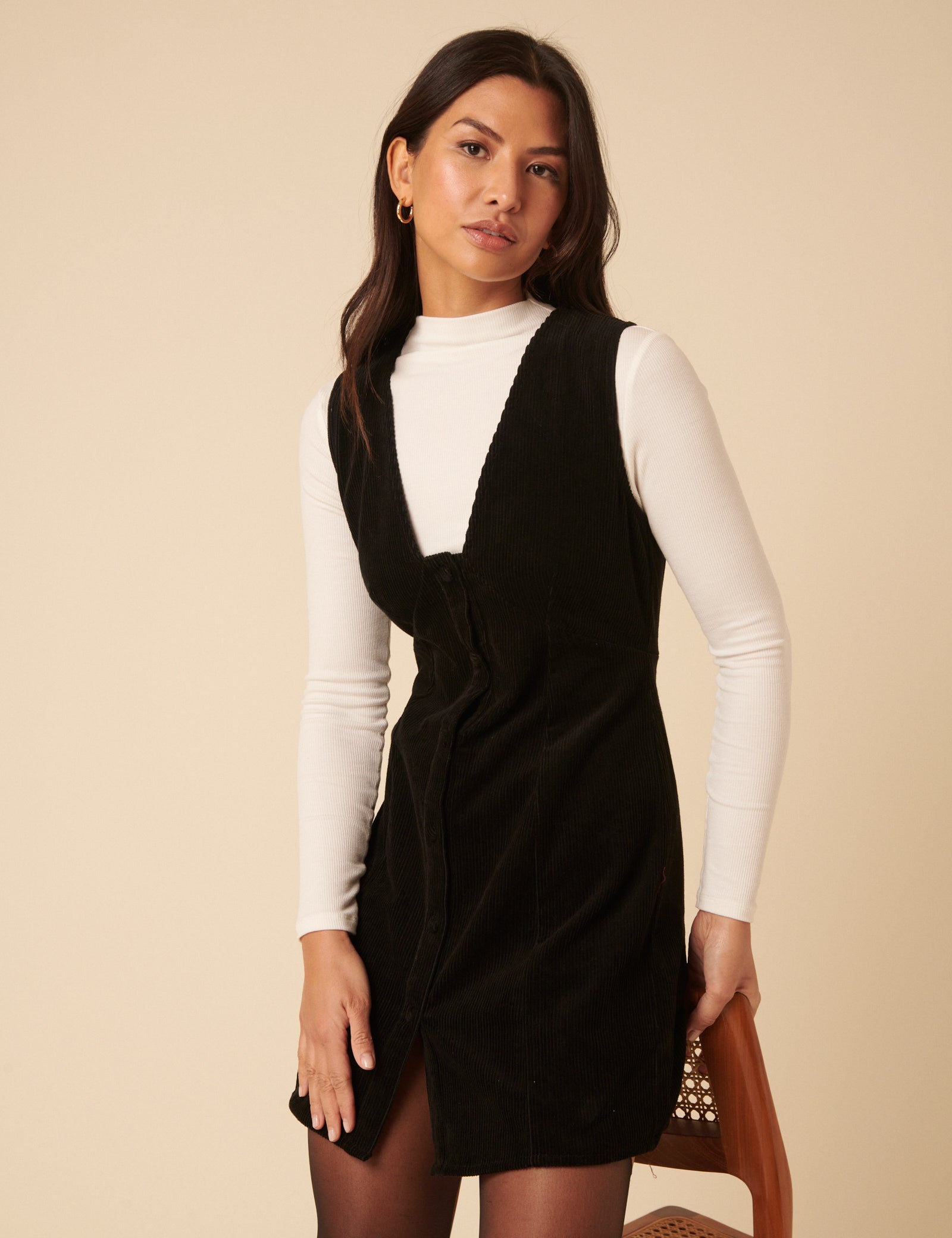 Black Cord Gianna Pinafore Mini Dress