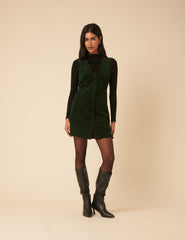 Khaki Green Cord Gianna Pinafore Mini Dress