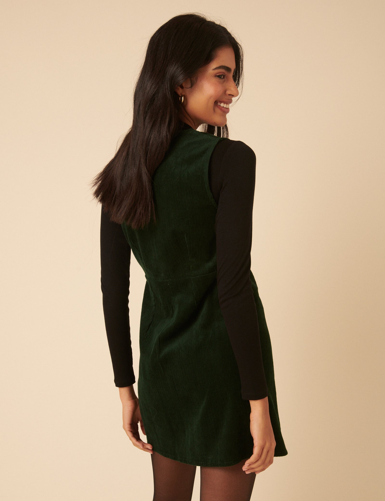 Khaki Green Cord Gianna Pinafore Mini Dress