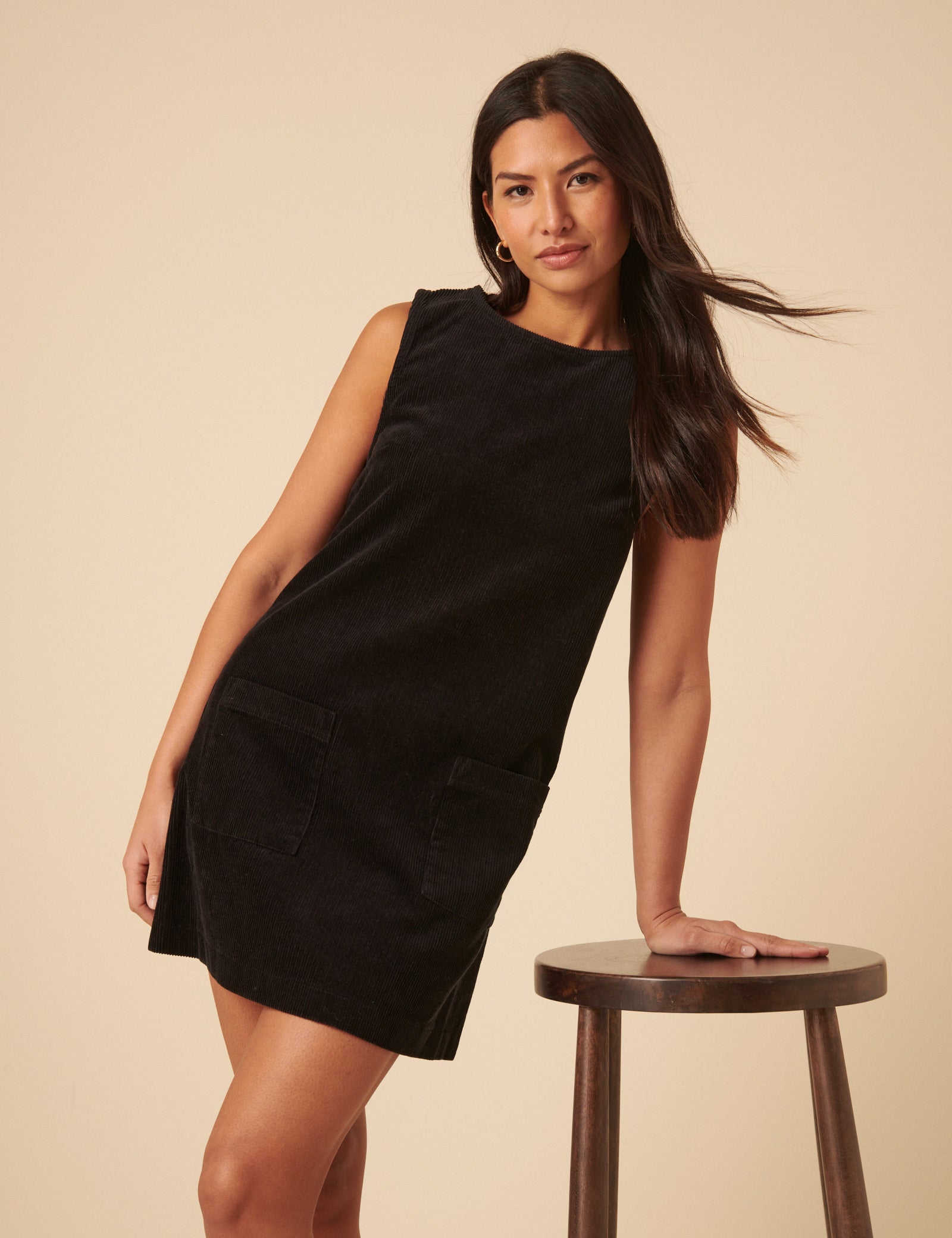 Black Cord Chiara Pinafore Mini Dress