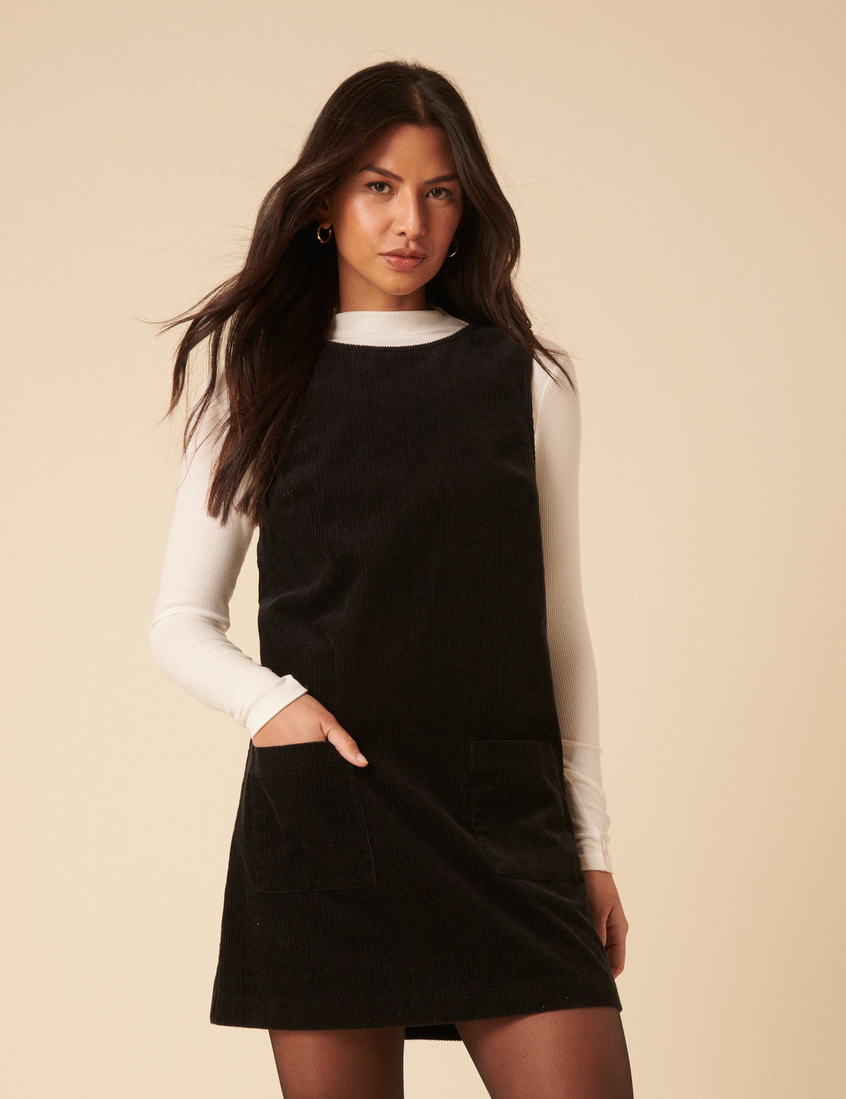 Black Cord Chiara Pinafore Mini Dress