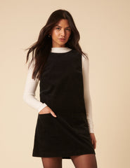 Black Cord Chiara Pinafore Mini Dress