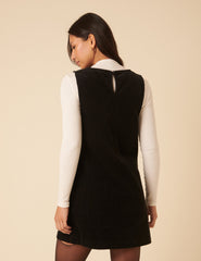 Black Cord Chiara Pinafore Mini Dress