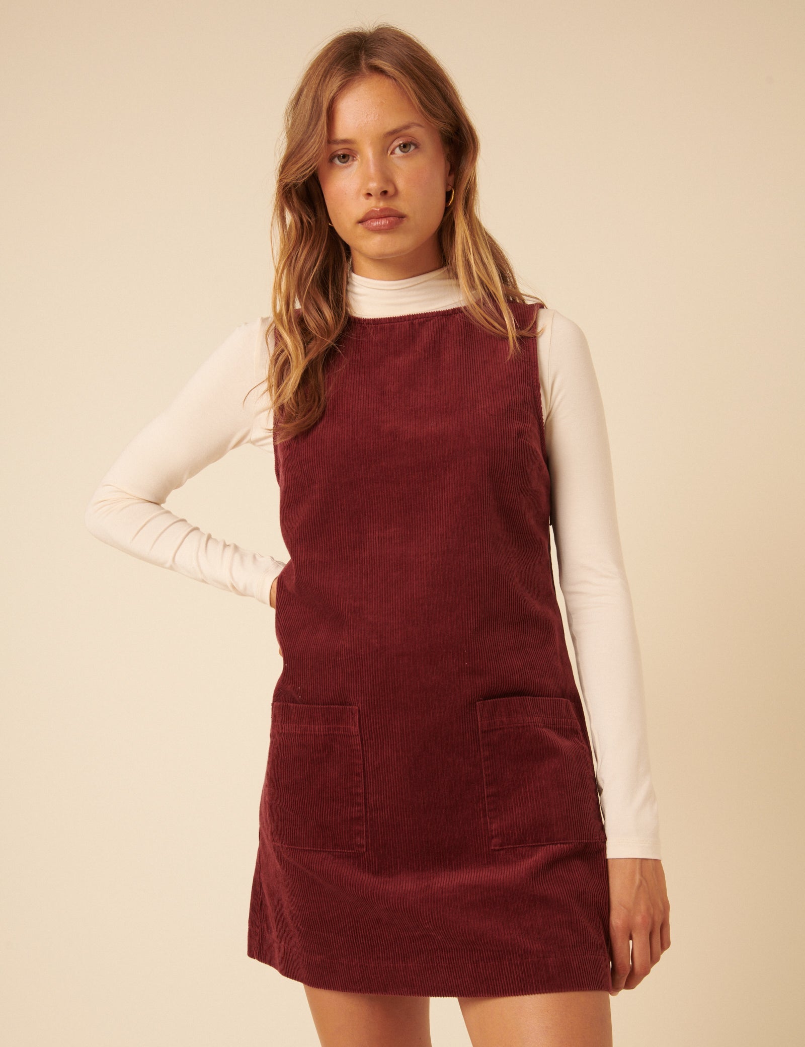 Burgundy Cord Chiara Pinafore Mini Dress
