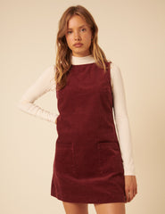 Burgundy Cord Chiara Pinafore Mini Dress