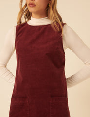 Burgundy Cord Chiara Pinafore Mini Dress