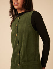 Khaki Cord Alessa Pinafore Mini Dress