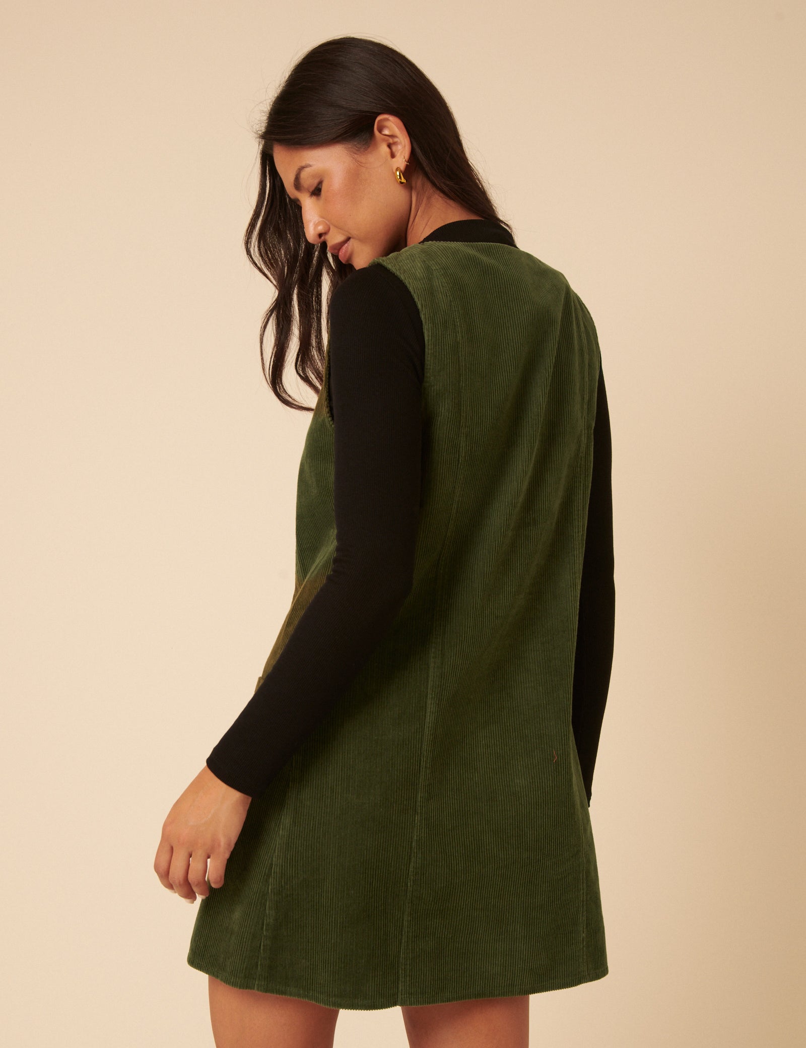 Khaki Cord Alessa Pinafore Mini Dress