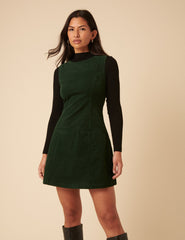 Forest Green Cord Boston Pinafore Mini Dress