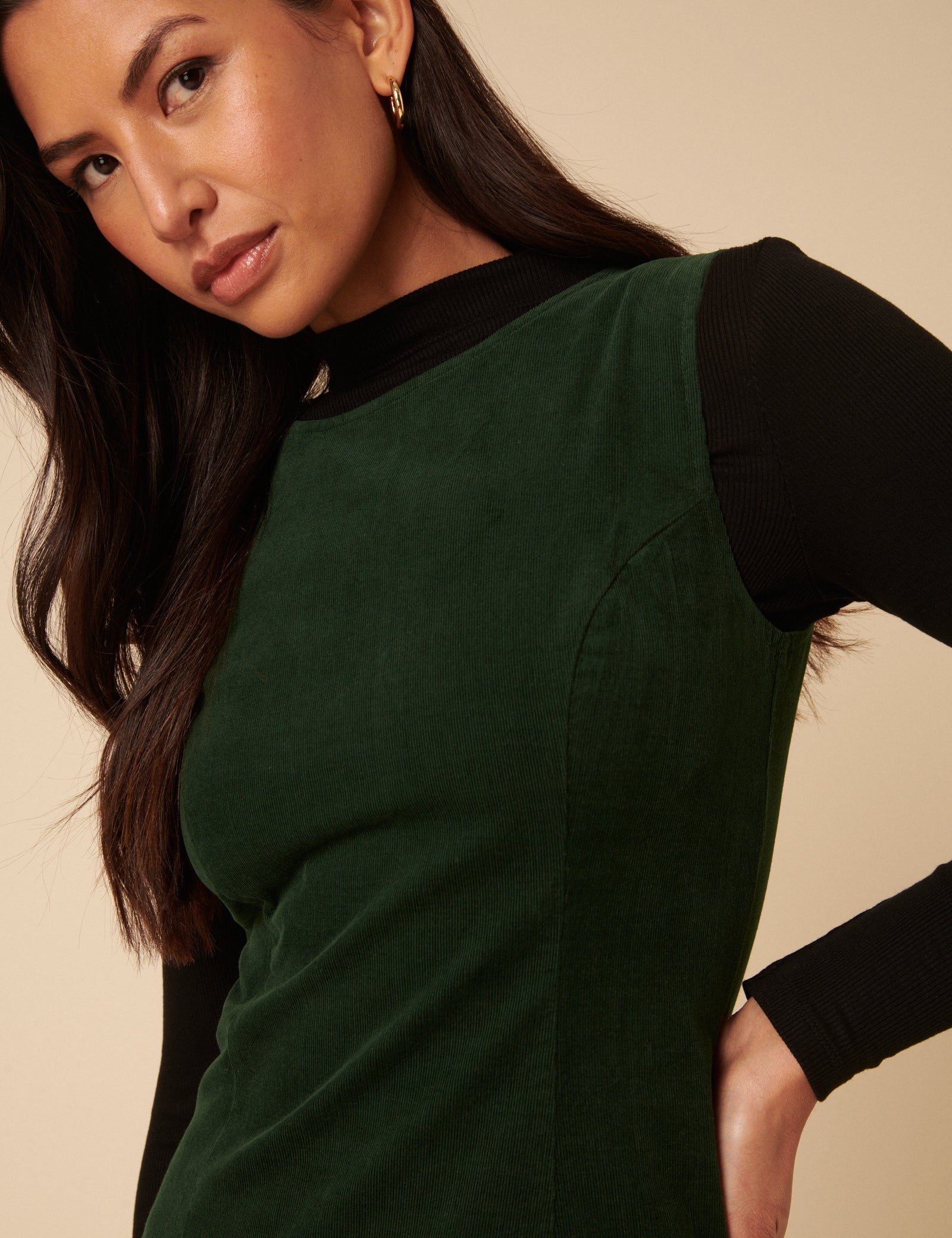 Forest Green Cord Boston Pinafore Mini Dress