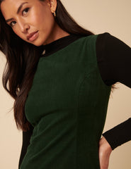 Forest Green Cord Boston Pinafore Mini Dress