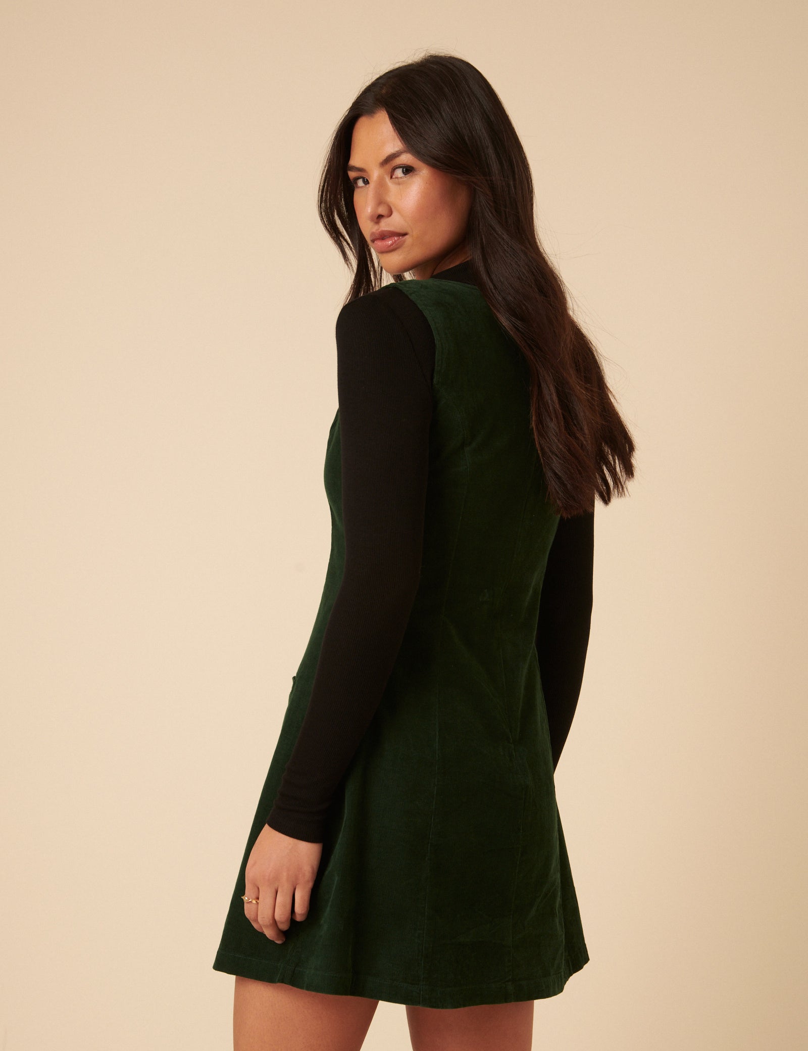 Forest Green Cord Boston Pinafore Mini Dress