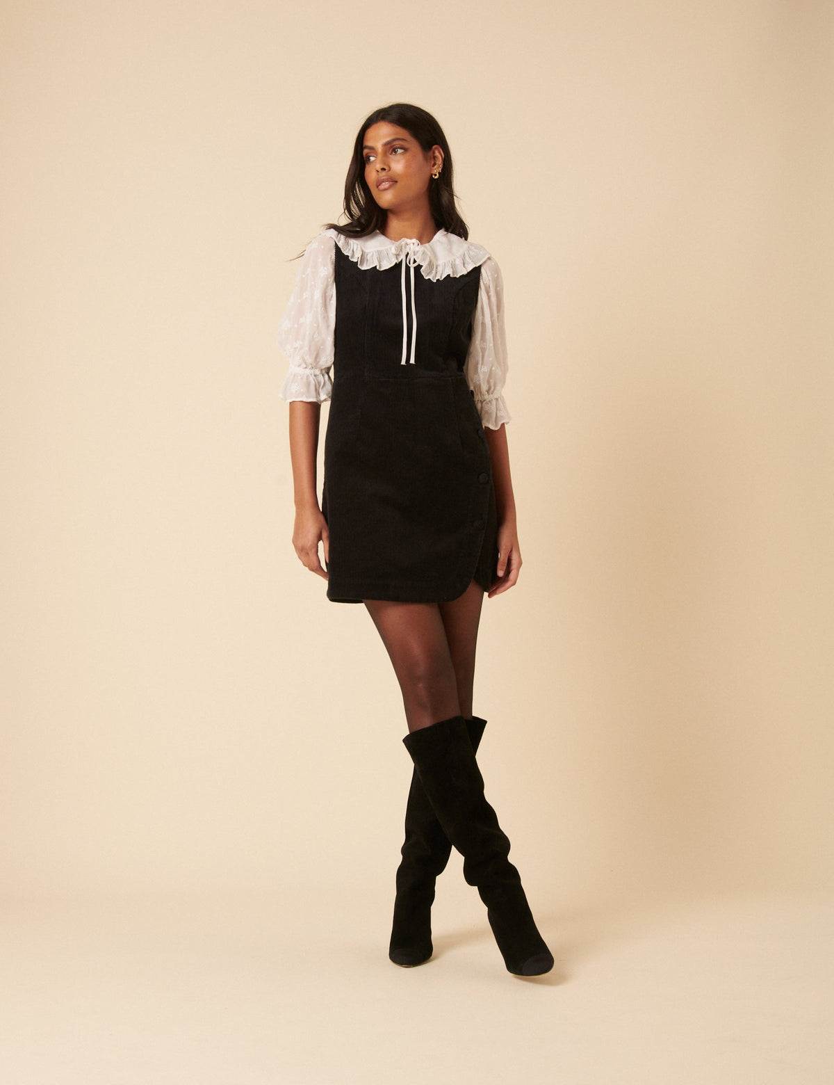 Black Cord Birch Pinafore Mini Dress