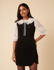 Black Cord Birch Pinafore Mini Dress