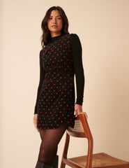 Black Cord Polka Dot Birch Mini Pinafore Dress