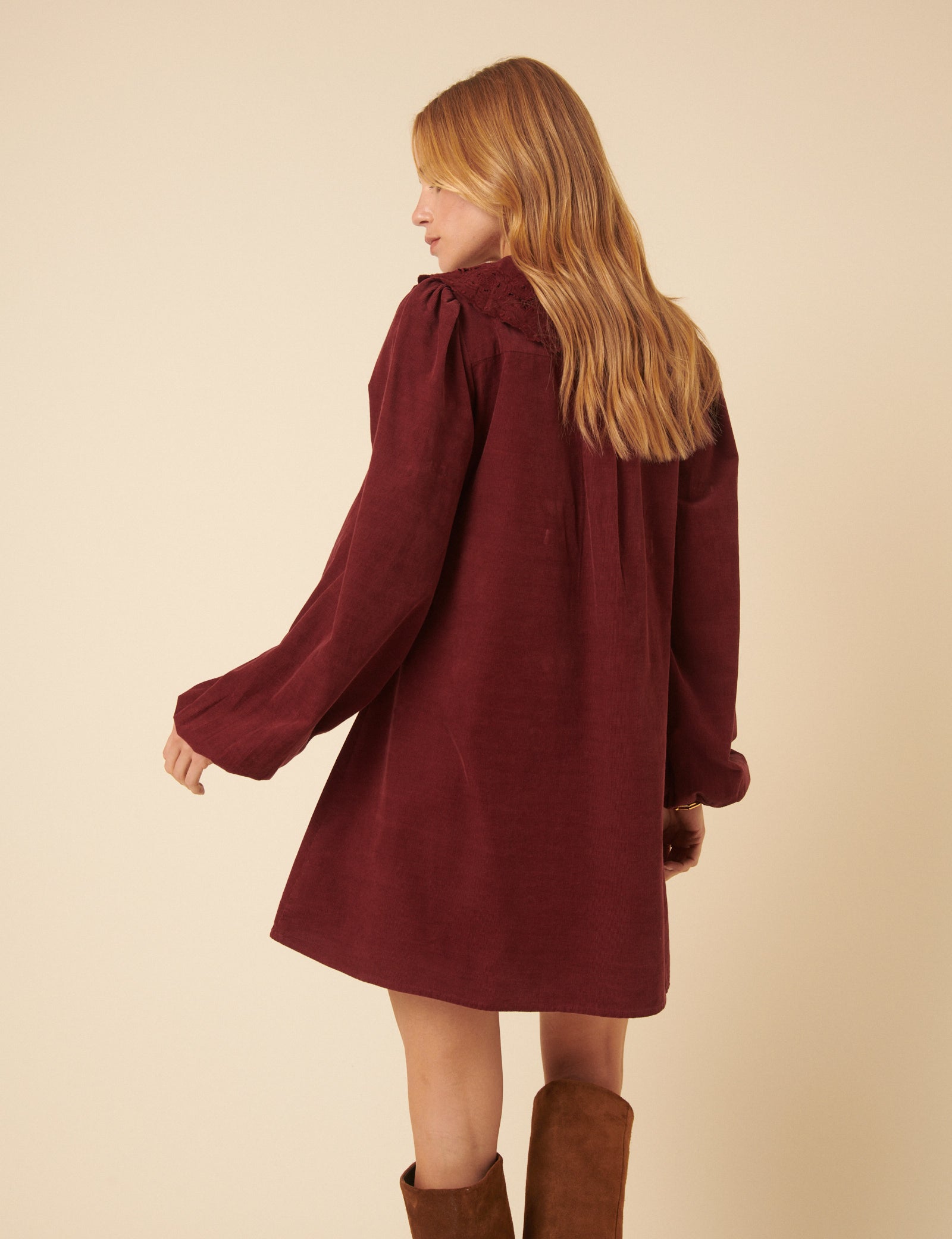 Burgundy Peter Pan Collar Cord Bridget Mini Dress